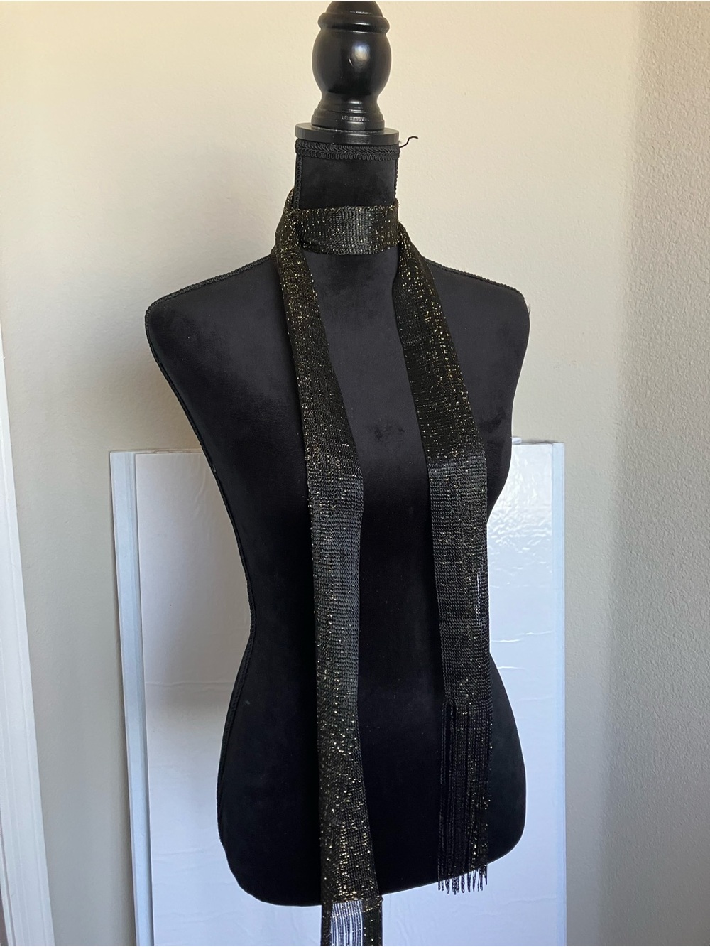 Sparkle Black & Gold Long Beaded Scarf